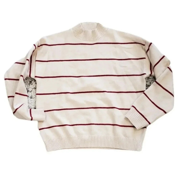 About Us Beige Striped Mock Neck Sweater M - Picture 1 of 4